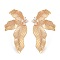 Brass Pave Clear Cubic Zirconia Stud Earring Findings, with Loop, Leaf, Real 14K Gold Plated, 28x16mm, Hole: 1mm, Pin: 0.8mm