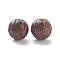 African Padauk Beads, Round with Laser Engraved Lotus Flower, Saddle Brown, 10x10mm, Hole: 1.4mm