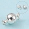 Brass Magnetic Clasps with Loops, with Open Jump Rings, Nickel Free, Round, Silver Color Plated, 14x8mm, Hole: 2mm