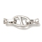 Brass Fold Over Clasps, Oval, Platinum, 39mm, Oval: 17x11.5x1.7mm, Clasp: 11.5x6.5x6.5mm