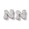 925 Sterling Silver Micro Pave Cubic Zirconia Beads, Real Platinum Plated, Letter N, 9x10x3.5mm, Hole: 2.5x1.5mm