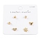 6 Pcs Brass Mirco Pave Clear Cubic Zirconia Ear Studs, with 925 Sterling Silver Pins, Planet & Heart & Snowflake & Christmas deer & Round, Golden, 3.5~7.5x3.5~7.5mm