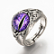 Adjustable Alloy Finger Rings, with Glass, Wide Band Rings, Chunky Rings, Dragon Eye, Blue Violet, Size 10, 19.5mm