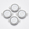 Alloy Enamel Links Connectors, with Crystal Rhinestones, Flat Round with Letter, Silver Color Plated, Letter.B, 22x16x2mm, Hole: 1.8mm