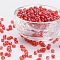 (Repacking Service Available) Glass Seed Beads, Trans. Colours Lustered, Round, Red, 6/0, 4mm, Hole: 1.5mm, about 12G/bag