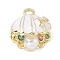 Alloy Rhinestone Pendants, with Resin Pearl, Shell Shape, Golden, White, 16.5x15.5x14mm, Hole: 2mm