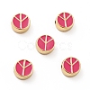 Flat Round with Peace Sign Brass Enamel Beads KK-G419-05G-2