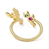Rack Plating Brass Micro Pave Cubic Zirconia Open Cuff Ring with Plastic Pearl Beaded RJEW-Q777-15G-3