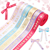 6 Rolls 6 Colors Gold Stamping Happy Mother's Day Polyester Printed Ribbons OCOR-PH0004-40-1