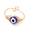 Copper Wire Wrapped Handmade Lampwork Adjustable Rings for Women or Men RJEW-JR00389-6