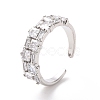 Rectangle Cubic Zirconia Open Cuff Ring RJEW-P035-07G-01-1