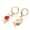 Brass Enamel Huggie Hoop Earrings EJEW-T014-19G-04-NF-2