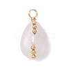 Copper Wire Wrapped Natural Rose Quartz & Natural Cultured Freshwater Pearl Beads Pendants PALLOY-JF03645-01-1
