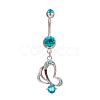 Piercing Jewelry Real Platinum Plated Brass Rhinestone Butterfly Navel Ring Belly Rings AJEW-EE0001-76B-1