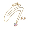 Clear Cubic Zirconia Heart with Acrylic Tree Pendant Necklace & Diamond Stud Earrings SJEW-M099-03G-2