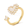 Cubic Zirconia Heart Open Cuff Ring with ABS Plastic Pearl Beaded RJEW-M148-05G-3