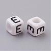 White Letter E Cube Acrylic Beads X-PL37C9308-E-2