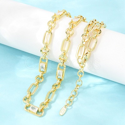 7MM Brass Pave Cubic Zirconia Figaro Chain Necklaces NJEW-D324-04G-06-1