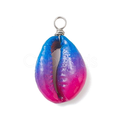 Spray Painted Natural Cowrie Shell Deep Sky Blue Pendants PALLOY-JF04260-01-1