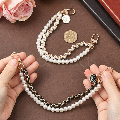 2Pcs 2 Colors Alloy Flower Phone Hand Strap Chains AJEW-SC0004-10E-1