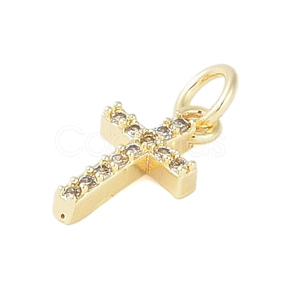Rack Plating Brass Micro Pave Clear Cubic Zirconia Pendants KK-Z060-04G-01-1