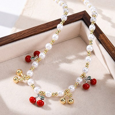 Brass Micro Pave Clear Cubic Zirconia Beaded Necklaces NJEW-Z059-04G-04-1