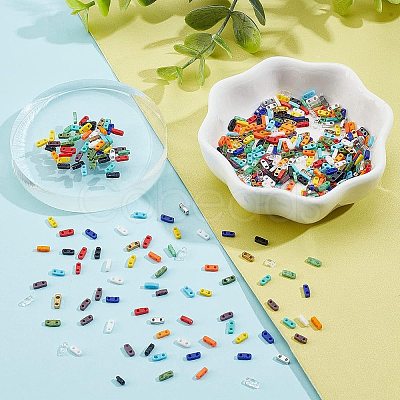 450Pcs 15 Colors 2-Hole Glass Seed Beads SEED-FH0001-07A-1