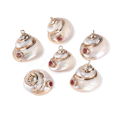Electroplated Golden Brass Edged Natural Spiral Shell Pendants SSHEL-Q101-05-1