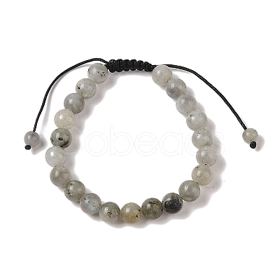 8mm Round Natural Labradorite Braided Bead Bracelets BJEW-C067-01B-14-1