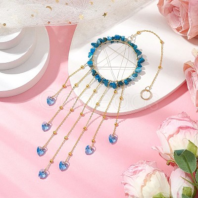 Wire Wrapped Natural Apatite Chips Ring Hanging Ornaments HJEW-JM02371-05-1
