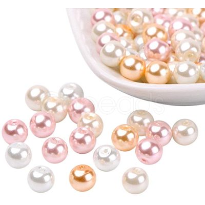 Barely Pink Mix Pearlized Glass Pearl Beads HY-PH0006-8mm-01-1