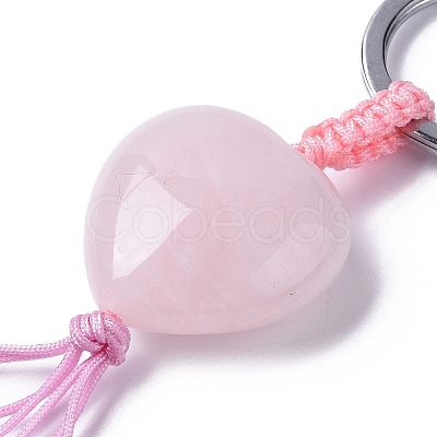 Natural Rose Quartz Heart with Mixed Gemstone Tassel Keychains KEYC-P012-03P-04-1