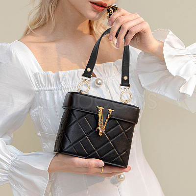 Black PU Imitation Leather Bag Handles DIY-WH0401-82KCG-1
