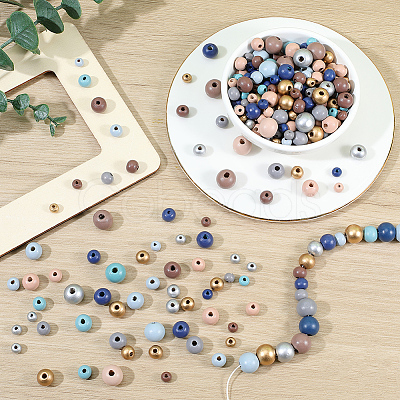 Baking Paint Wood Beads WOOD-SP0001-77B-1
