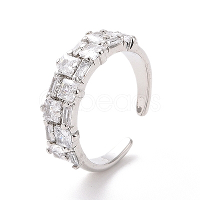 Rectangle Cubic Zirconia Open Cuff Ring RJEW-P035-07G-01-1