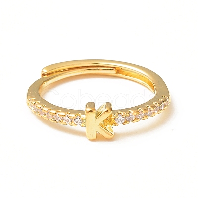 Clear Cubic Zirconia Initial Letter Adjustable Ring RJEW-C052-01G-K-1