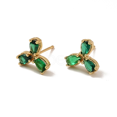Emerald Rhinestone Leaf Stud Earrings EJEW-M209-03G-1