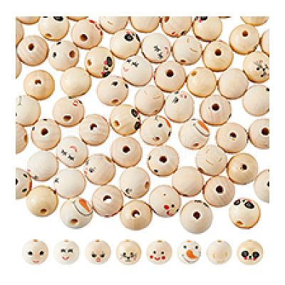 DICOSMETIC 80Pcs 8 Styles Printed Wood European Beads WOOD-DC0001-07-1