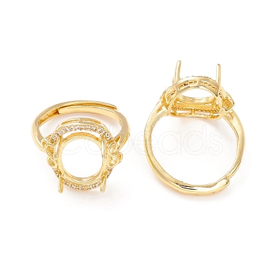 Brass Cubic Zirconia Adjustable Solitaire Ring Components KK-K266-10G-1