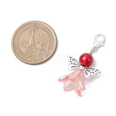 Angel Acrylic & Glass Pearl Pendant Decorations HJEW-JM02364-02-1
