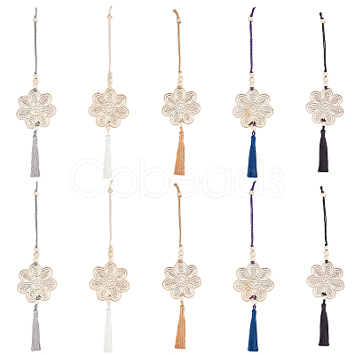 10Pcs 5 Colors Flower Wood Pendant Decoration HJEW-DR00097-1