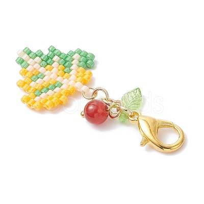 Maple Leaf Acrylic & Glass Seed & Natural Carnelian Beads Pendant Decorations HJEW-MZ00347-03-1