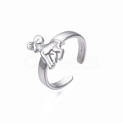 Non-Tarnish 304 Stainless Steel 12 Constellations/Zodiac Signs Open Cuff Ring for Women RJEW-S405-156P-1