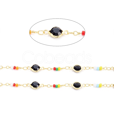 Handmade Brass Glass Flat Round Link Chains CHC-D031-07G-1