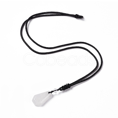 Natural Quartz Crystal Hexagon Pendant Necklace with Nylon Cord NJEW-G094-A07-1