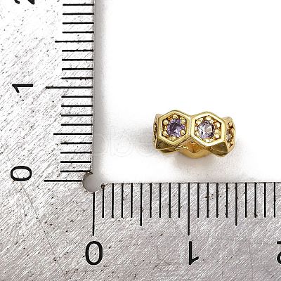 Wave Edge Rondelle Brass with Cubic Zirconia European Beads KK-L236-12G-1