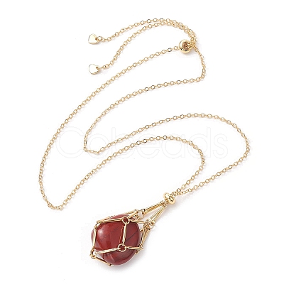 Crystal Stone Cage Pendant Necklaces NJEW-JN04766-02-1
