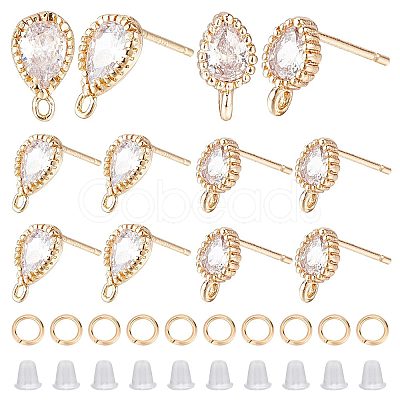 12Pcs 2 Style Brass Stud Earring Findings KK-CN0001-92-1