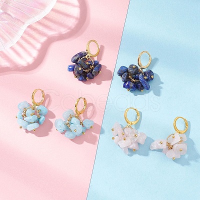 3 Pairs Natural Rose Quartz & White Jade & Lapis Lazuli Chip Beads Hoop Earrings EJEW-JE06823-1