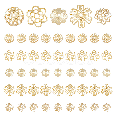 50Pcs 5 Styles 304 & 201 Stainless Steel Fancy Bead Caps STAS-DC0014-95-1